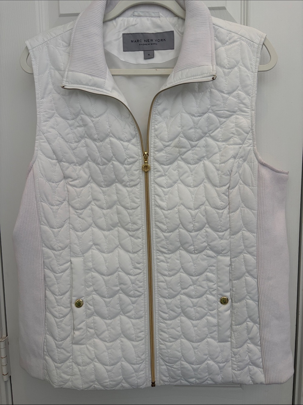 Marc New York White Quilted Vest with gold accents